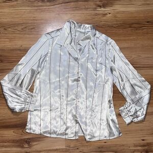 Jaclyn Smith Classic Satin Blouse with Black Stripes